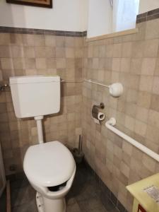 
a bathroom with a toilet and a sink at La Maga del Lago in Scanno
