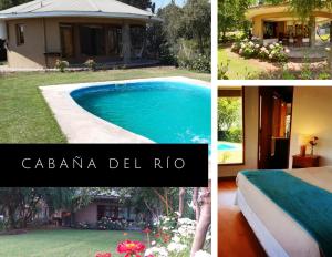 a collage of pictures of a house and a swimming pool at Cabaña del Rio in Peralillo