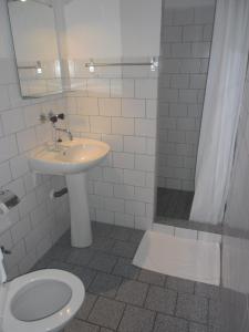 a bathroom with a sink and a toilet and a shower at bike-Hotel Měděnec in Nové Město pod Smrkem