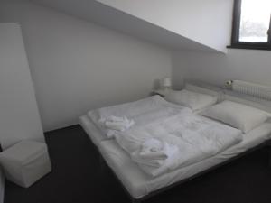 Rúm í herbergi á bike-Hotel Měděnec