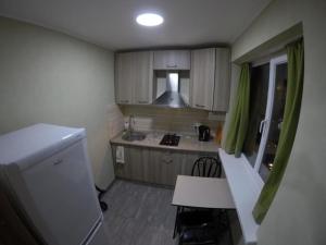 第比利斯Lagaza's home pekini的一个小厨房，里面有水槽和炉灶。