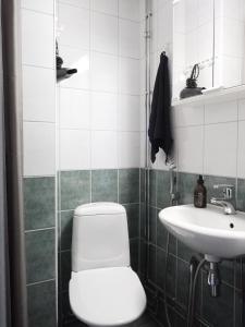 a bathroom with a toilet and a sink at 2ndhomes Tampere "Hatanpää" Apartment - Newly Renovated Downtown Apt in a Historic Building in Tampere