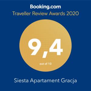 Certifikát, ocenenie alebo iný dokument vystavený v ubytovaní Kierunek Sopot Apartament GRACJA Monte Cassino 36