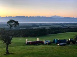 um campo com um tractor e uma árvore num campo em La Ferme de la Praz B&B em La Praz