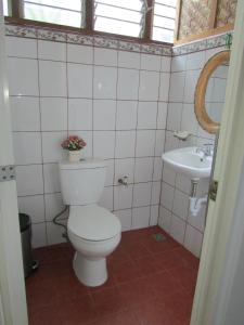 a bathroom with a toilet and a sink at Felipa Beach and Guesthouse - Lotus in Dumaguete