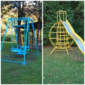 two pictures of a playground with a slide at EV 37 in Germignaga