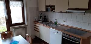 cocina con fregadero y encimera en Ferienwohnung Ackermann, en Engen