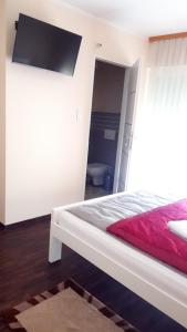 a bedroom with a bed with a tv on the wall at Sobe i apartmani Lipa 12 in Repušnica