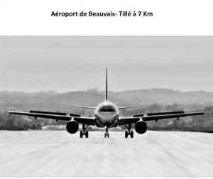 Ein Flugzeug sitzt auf einer verschneiten Piste in der Unterkunft Welcomotel Beauvais Aéroport in Beauvais