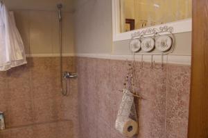 a bathroom with a shower with a glass door at Guest house LAUKMALI in (( Falcgrāve )) +46 photos