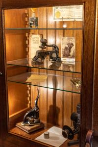 
a display case with various items on it at The Strater Hotel in Durango
