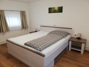 sypialnia z dużym łóżkiem z białą ramą w obiekcie Ferienwohnung Schmied 3 w mieście Hainbach