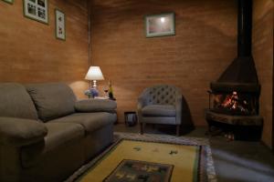 - un salon avec un canapé, une chaise et une cheminée dans l'établissement Pousada Candeias, à Cunha