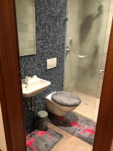 ein Badezimmer mit Toilette, Waschbecken und Dusche in der Unterkunft Friedensoase in Ebensfeld + 18 Fotos