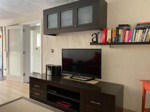 a living room with a flat screen tv on a table at Los Veroles in Agaete