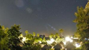 a starry night with palm trees and buildings at Thanya Beach Resort - SHA Plus in Ko Ngai