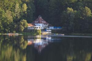 uma casa grande na margem de um lago em Fregata em Zagórze Śląskie