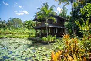 a house in the middle of a pond at Villa Uma Ayu Sidemen in Sidemen