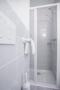 a bathroom with a shower with a glass door at Centre Jean XXIII in Annecy