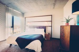 1 dormitorio con cama grande y ventana grande en South Congress Hotel, en Austin