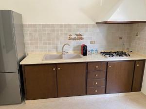 a kitchen with a sink and a stove at Casa Olivella in Santa Flavia