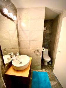 a bathroom with a sink and a toilet at House by the River in Plitvica selo