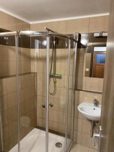 Koupelna v ubytování Apartmány Míra