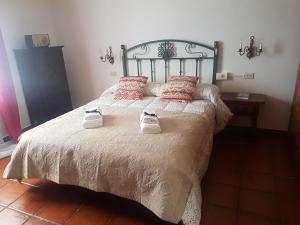sypialnia z łóżkiem z butami w obiekcie Finca Los Álamos w mieście Breña Baja +24 zdjęcia