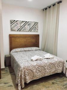 ein Schlafzimmer mit einem Bett mit zwei Handtüchern darauf in der Unterkunft Avenida Reyes Católicos in Chiclana de la Frontera