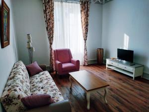 sala de estar con sofá, silla y TV en Colmar Suites - Résidence, en Colmar