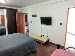 1 dormitorio con 1 cama y TV de pantalla plana en Depto, planta baja en Salta