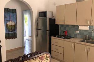 a kitchen with a stainless steel refrigerator and a sink at CARMELORIA IV in Rincon