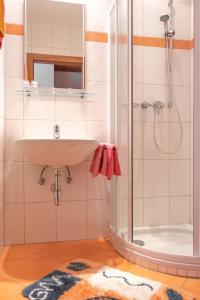 a bathroom with a sink and a shower at Pension Waldhauser in Rennweg