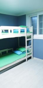 a bunk bed with three bunk beds in a room at Blue Backpackers Hostel in Busan