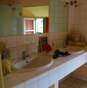Baño con 2 lavabos y espejo en La Rivoire, en Saint-Julien-Molin-Molette