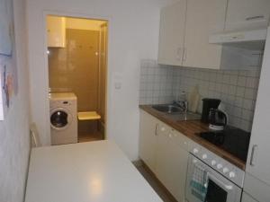 a kitchen with a sink and a washing machine at Apartment Dahlia Vienna in Vienna