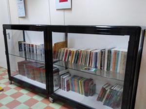 a book shelf full of books in a room at Ostello Angolo Verde in Angolo Terme
