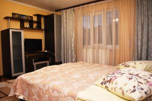 a hotel room with a bed and a television at Хостел в Карпатах in Yasinya