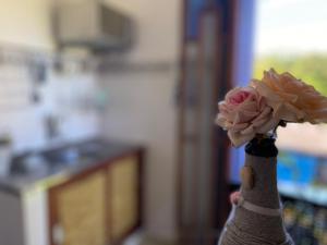 a person is holding a bouquet of pink roses at Vila Pequeá Ilhabela in Ilhabela