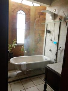 a bathroom with a bath tub and a window at CHEZ ALE in Bragança Paulista