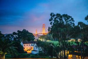 a view of the golden gate bridge at night at Cavallo Point in Sausalito