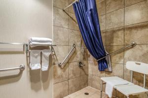 a bathroom with a shower, toilet, and sink at Americas Best Value Inn & Suites Ft Collins E at I-25 in Fort Collins
