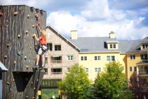 een jonge jongen klimt op een rotswand bij Modern & Updated Winterplace 3Br- Sleeps 12 condo in Ludlow