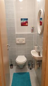 ein kleines Bad mit WC und Waschbecken in der Unterkunft Apartman Zoe in Zagreb