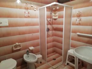La salle de bains est pourvue d'une douche, de toilettes et d'un lavabo. dans l'établissement bar Nuovo Mondo, à Mussolino