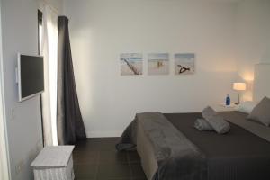 Un dormitorio con una cama y un televisor. en Casa Skadi, en Villaverde