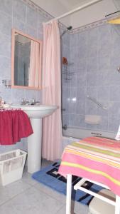 uma casa de banho com um lavatório e um chuveiro em Rachel's Home From Home em Cidade do Cabo