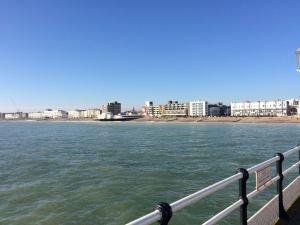 a view of the beach from a boat in the water at Park View - Two bedroom apartment in Worthing