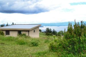 a small house on top of a grassy hill at Cabaña Puro Ranco in Lago Ranco +8 photos