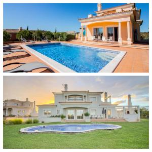duas fotos de uma casa e uma piscina em Villas @ Quinta do Vale Golfe em Castro Marim